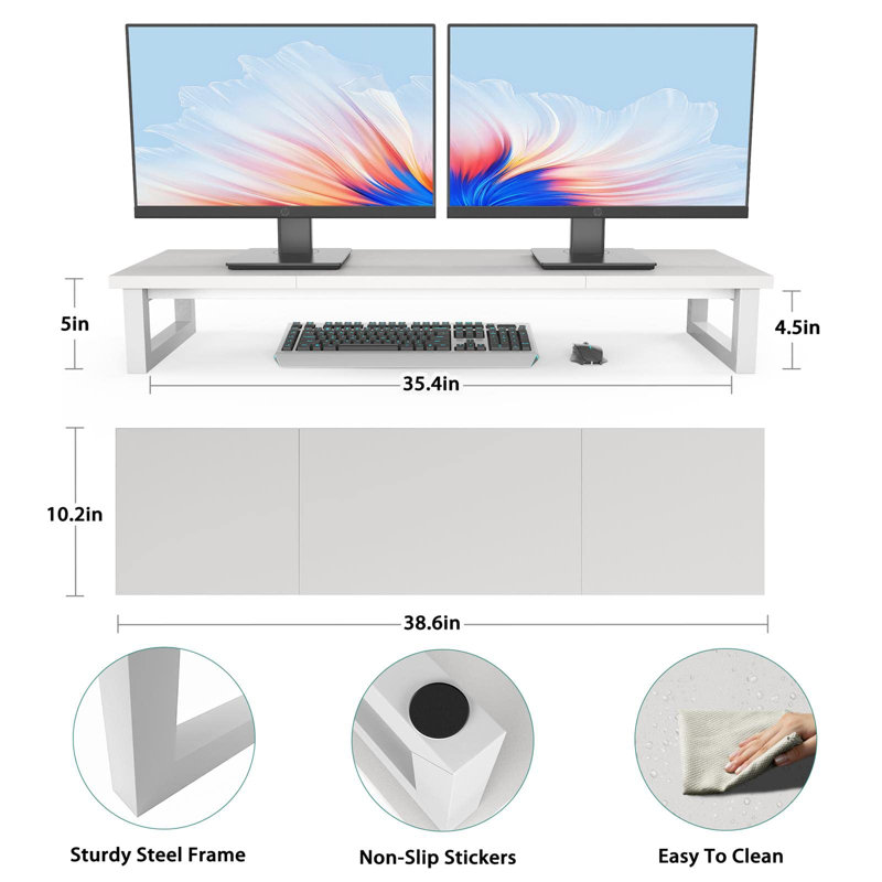 Dual Monitor Stand Riser, 39Inch Large Monitor Stands For 2 Monitors, Computer Monitor Stand, Wooden Desktop Oraganizer Shelf For Office Desk Computer,Laptop,TV