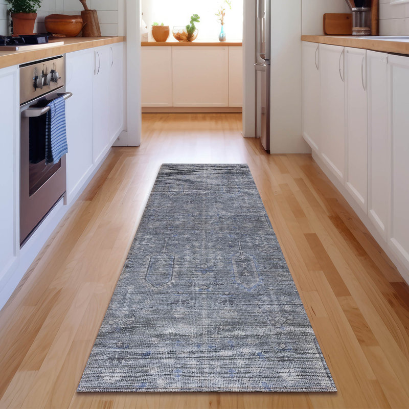 Premium Machine Washable Prisco Blue Rug, Runner 2'3" x 7'6"