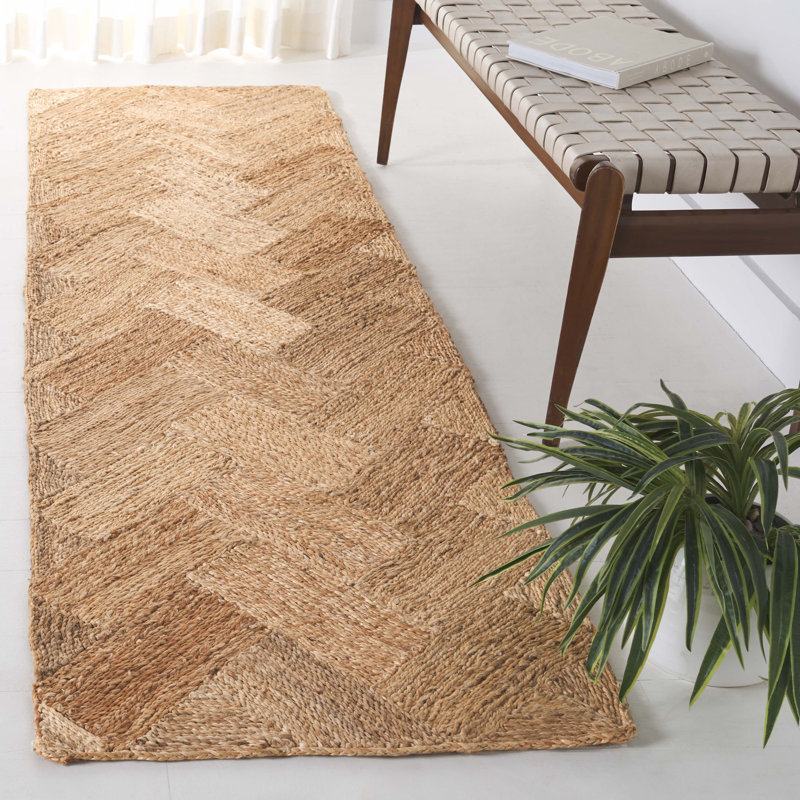 Shokat Natural Fiber Hand Loomed Jute Pile Chevron Rug, Runner 2'3" x 8'