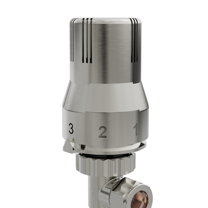 Angled Thermostatic Valve And Manual Radiator Valve For Heated Towel Rail Radiator, Satin Nickel