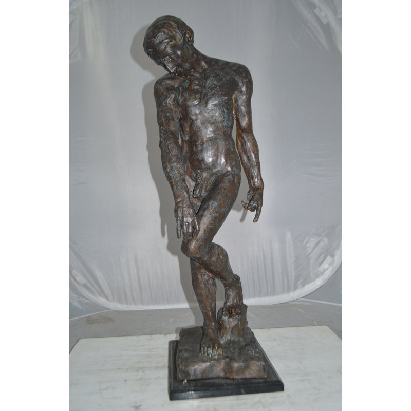 Adam Replica by Rodin Bronze Statue -  Size: 12"L x 12"W x 36"H.