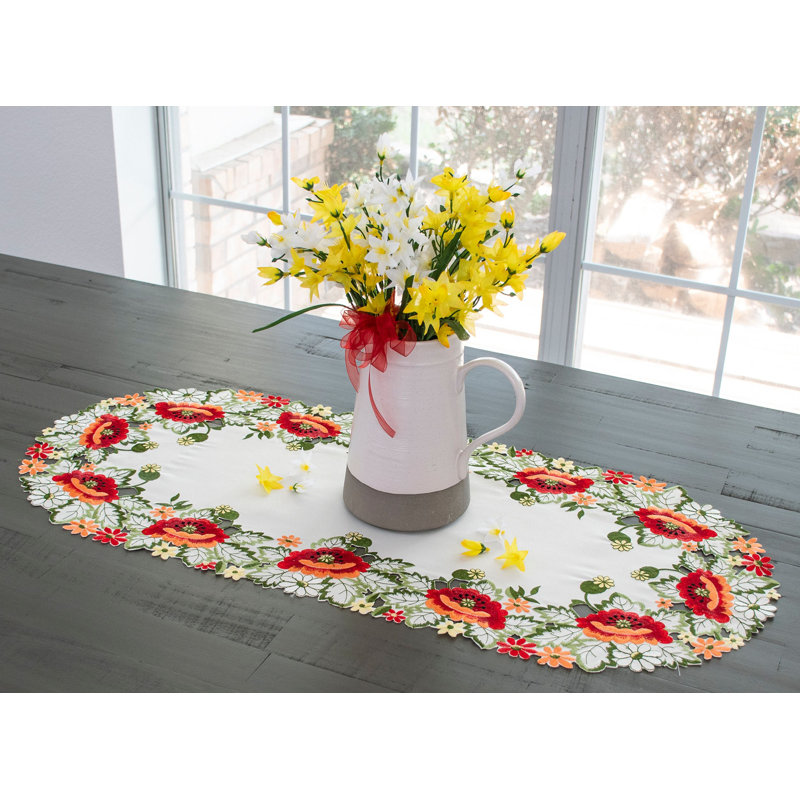 Naber Red Poppy on Ivory Table Runner, 34" x 15"