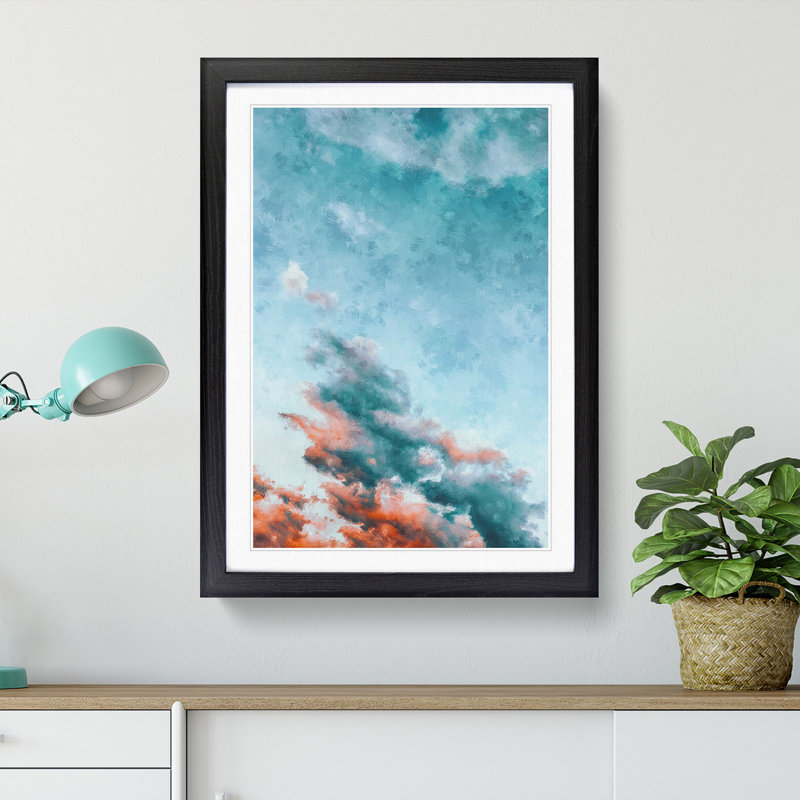 Peach Kissed Clouds - Picture Frame Painting Print, 87cm H x 62cm W x 2cm D, Black Framed