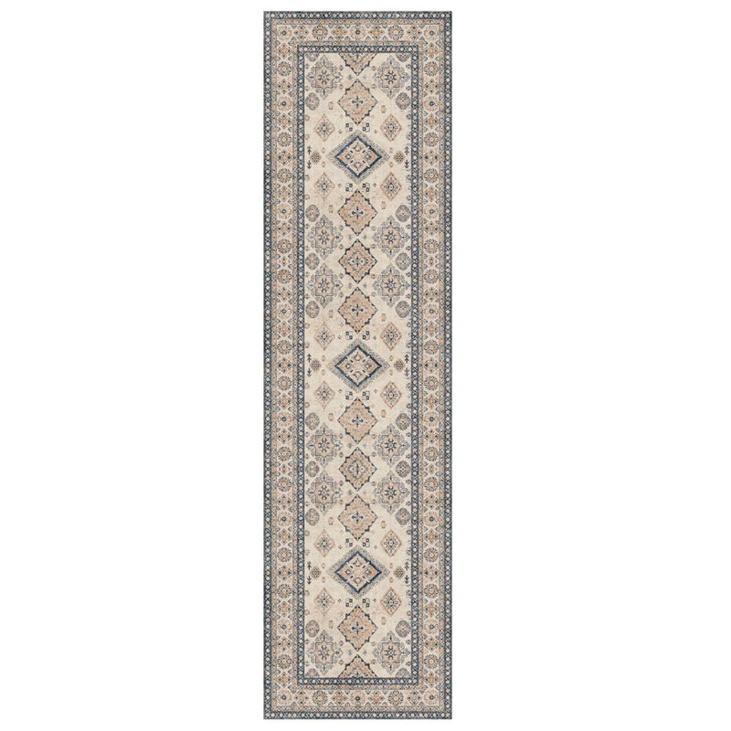 Tapis décoratif beige marocain en polyester tissé à la machine, Rectangle 2 pi 8 po x 5 pi