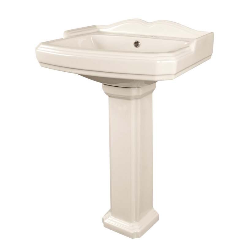 Lavabo de salle de bain rectangulaire sur pied en porcelaine vitreuse avec trop-plein 35,5 po Dynasty, Centerset, Os