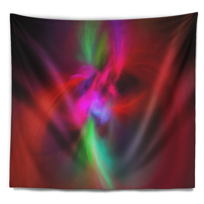 Tapisserie kaléidoscope en spirale abstract rouge, H 68 po x l 80 po
