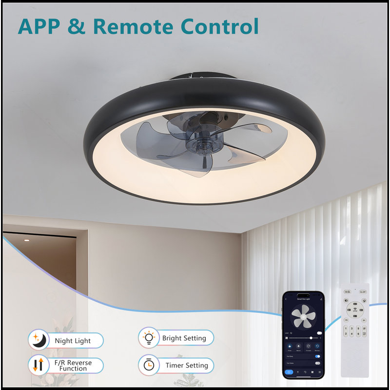 20" Black LED Ceiling Fan Light – Dimmable & Adjustable Colour Temperature, APP & Remote Control, Modern Smart Ceiling Fan For Living Room, Bedroom, And Dining Room (Silent/6-Speed/Reversible/DC Motor)