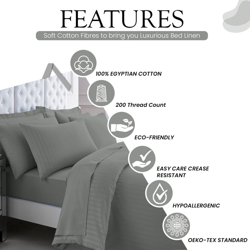  Egyptian-Quality Cotton Duvet Cover Set, Super King Duvet Cover + 2 Pillowcases, Charcoal