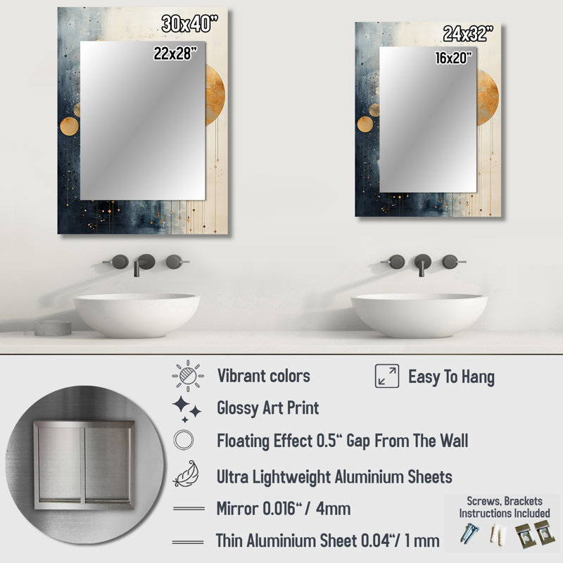 Minimalism Astrology Grunge Collage - Astrology Decorative Wall Mirror, Beige Mirror, Printed Metal Art, 32" x 24"