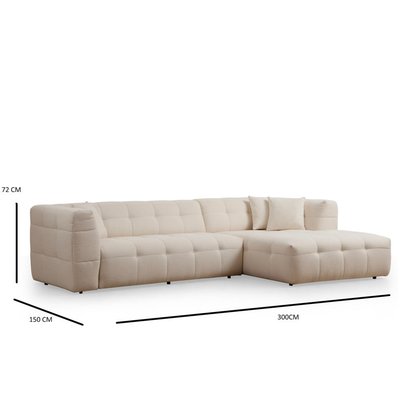 Canapé d'angle luxueux, tissu beige, 118 x 59 x 28,3 pouces | Structure en bois de hêtre et en bois aggloméré, 100% polyester, 28 couches de mousse pour plus de confort | Coussins fixes, nettoyables à sec, parfaits pour les salons et les espaces familiaux