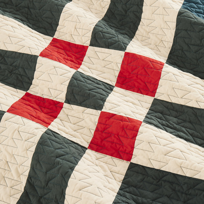 Four Square King Quilt Set Balsam Green, King Quilt + 2 King Pillow Shams