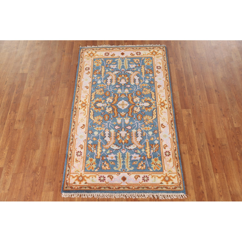 Tapis bleu traditionnel en laine 3x5