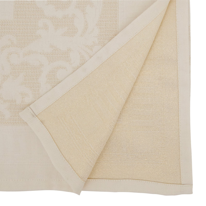 Elegant Ecru Jacquard Floral Polyester Tablecloth, 65" x 90"