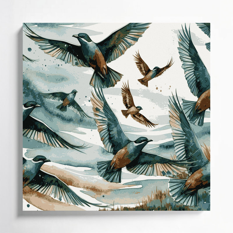 Art mural sur toile oiseaux à oreilles brun sarcelle, H 12 po x l 12 po