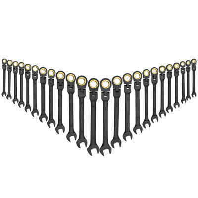 Flex-Head Ratcheting Wrench Set, 24-Piece SAE and Metric, 72 Teeth, Cr-V Steel Ratchet Flexible Combination Wrench Set with Storage Case, for General Household and Automotive Repairs, Black