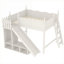 Lit mezzanine double pour enfant avec tablettes de rangement, garde-robe et glissade amovible, lin en bois massif beige