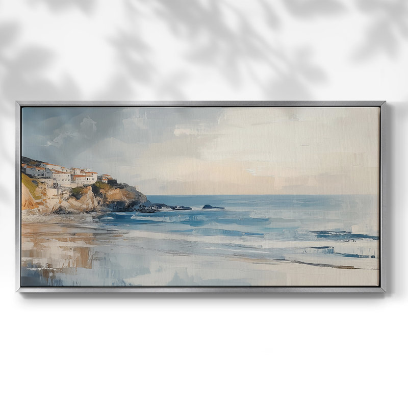 Série nautique-CCXIX- Toile tendue avec châssis tendue, prête à être accrochée, H 25 po x l 49 po, Argent argent