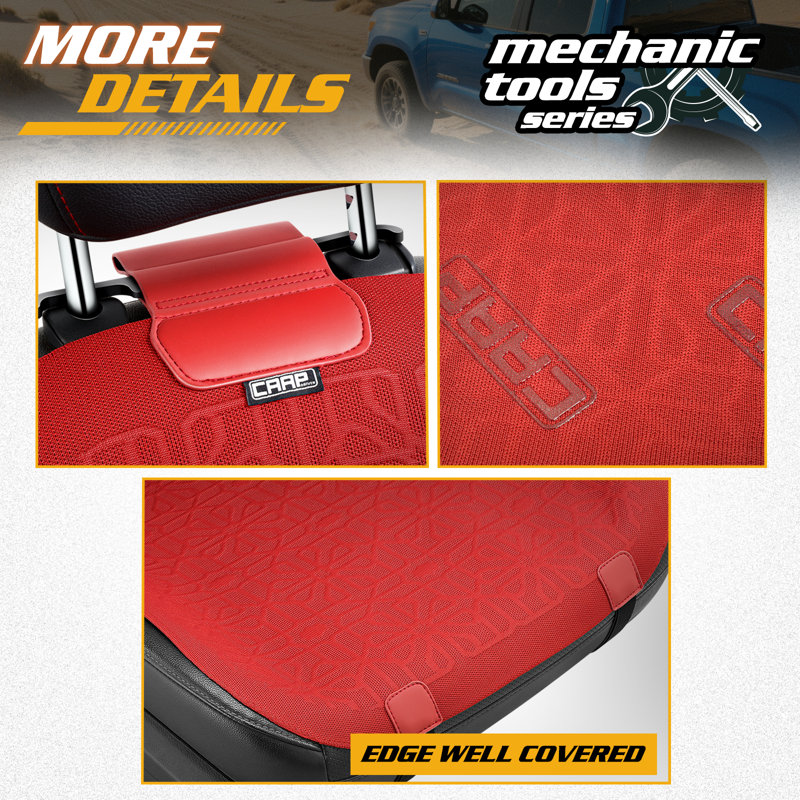 Front Row Seat Covers Universal Waterproof Polyester For Cars Suvs Trucks Airbag Compatibility​​, Black/Red