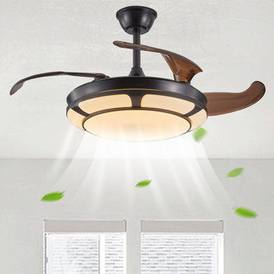 Ventilateur de plafond à DEL 42 po rétractable avec lumière, 6 vitesses, télécommande, à intensité variable, moteur silencieux