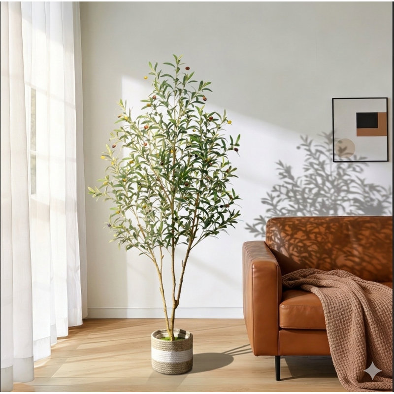 Faux olivier 60 po, grand olivier artificiel avec feuilles vert-argenté denses et tronc réaliste, plante en pot pour le salon, la chambre, le bureau, la décoration intérieure