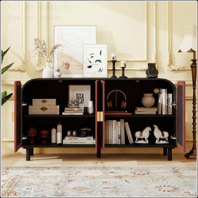 Vintage Arched Sideboard with Gold Half-Moon Handle and Adjustable Shelves
