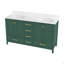 Meuble-lavabo 60 po, meuble-lavabo avec cadre en bois massif, comptoir autoportant avec 2 lavabos vert