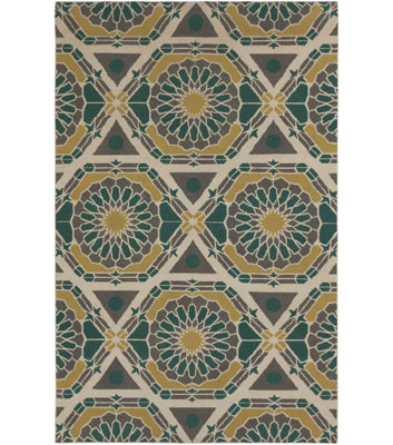 Kaleidoscope Wool Striped Area Rug in Green/Yellow