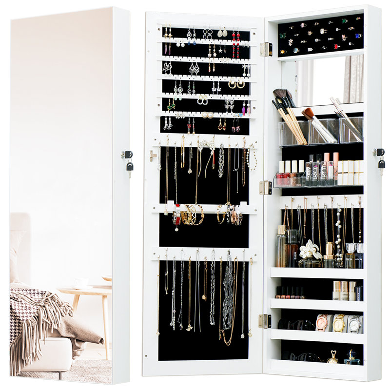 14.5'' Wide Wall/Door Mounted Jewelry Armoire with Full-Length Mirror​, White