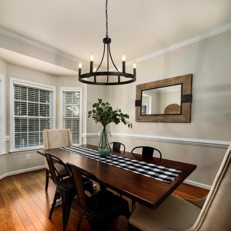 6 - Light Dimmable Wagon Wheel Chandelier, Matte Black