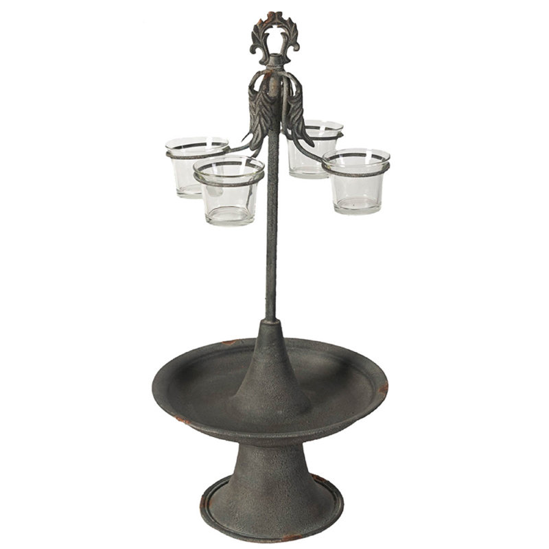 Fia Votive Candle Holder 4 Glass Cups, Black Metal Base With Finial Top