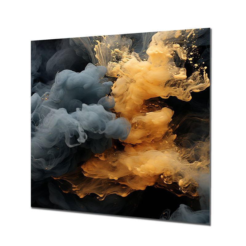 Éclat de gris polaire gris et orange I - reproduction d'art murale abstraite en métal, H 16 po x l 16 po