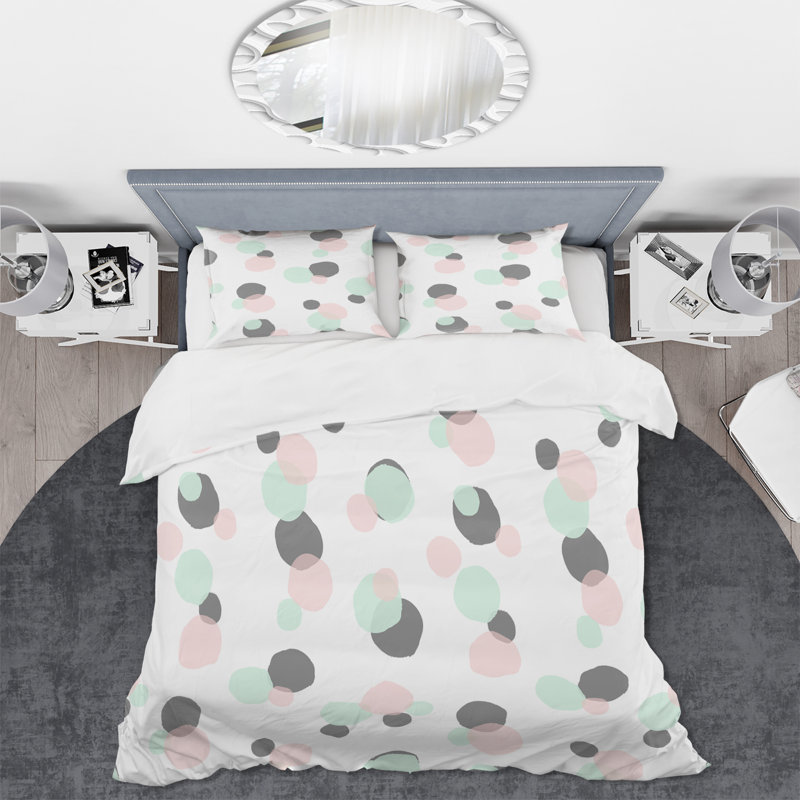 Raeley Circles - Ensemble de housse de couette moderne - Microfibre de polyester, Gris / rose