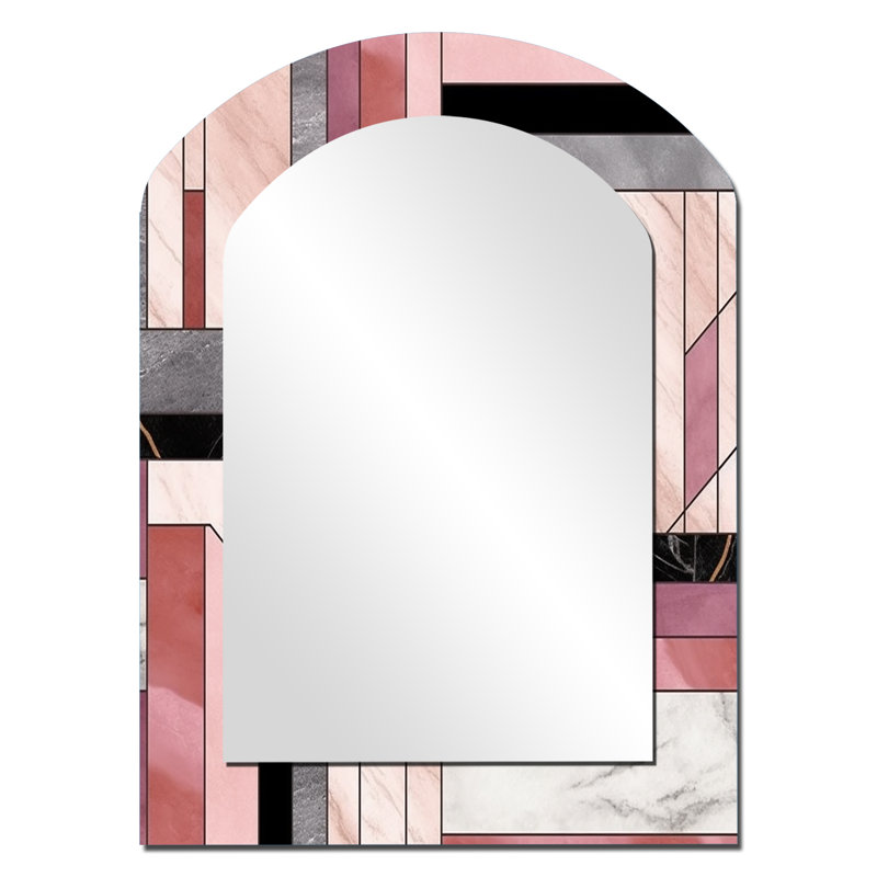 Maglio Marble Granite Agate With Touches Of Gold XII - Geometric Arch Decorative Wall Mirror, Pink Asymmetrical Large Mirror, Printed Metal Art