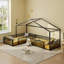 Double lit simple en L Montessori, structure de lit d'angle en métal avec clôture, lit de plancher de style maison pour 2 enfants, sans lattes, noir-1688536199