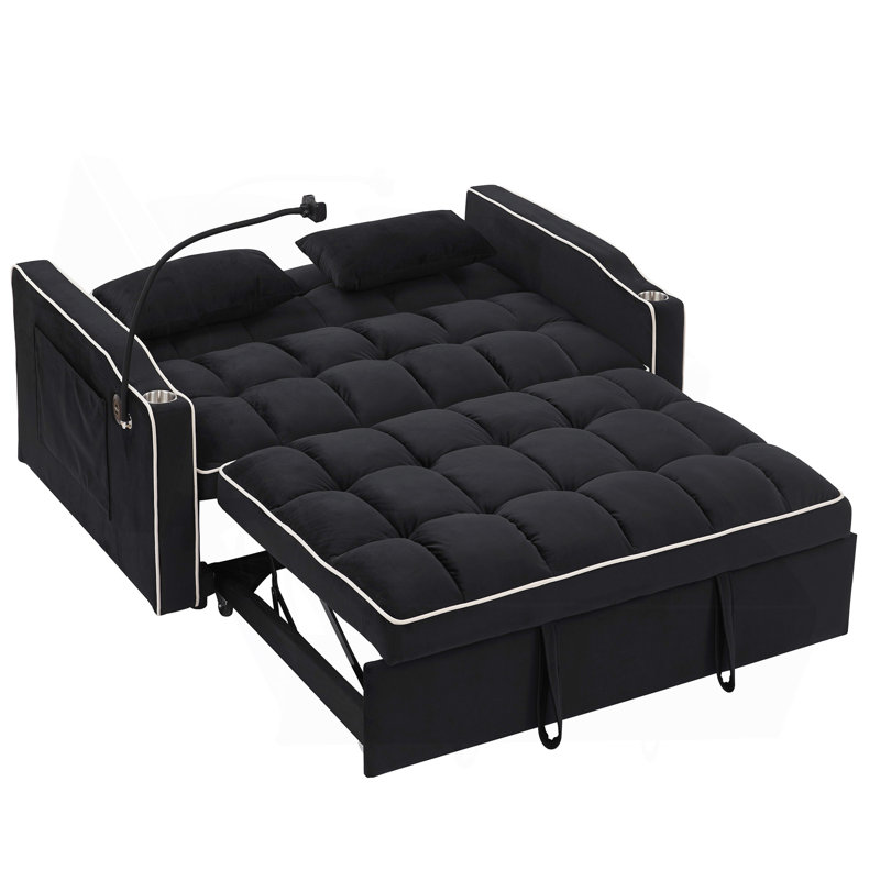 Canapé-lit pliable polyvalent avec dossier réglable et multiples fonctions pratiques, H 31,1 po x l 55,5 po x P 37 po, Noir