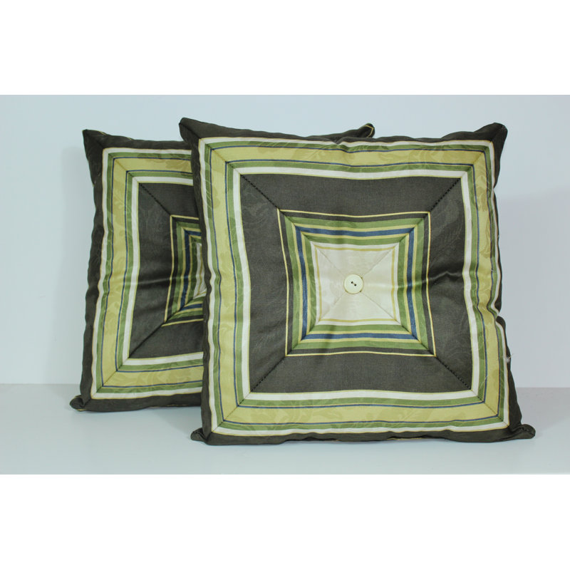 Nigel Stripe Square Cotton Pillow Cover & Insert, Olive
