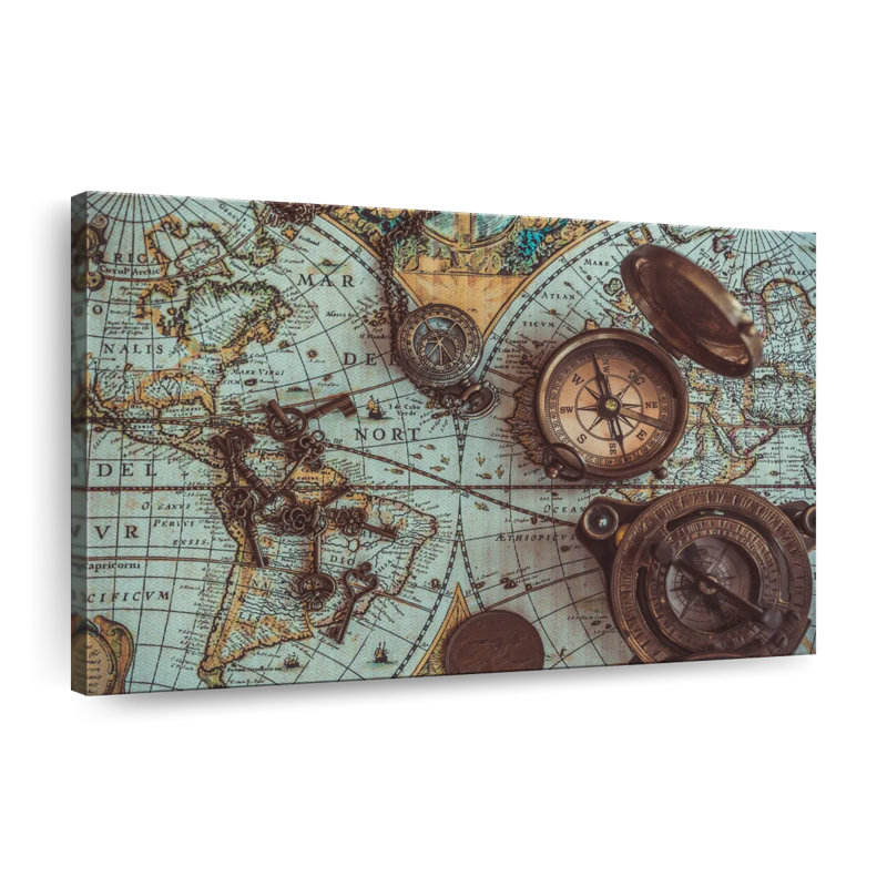 Carte de pirate antique sur toile, H 20 po x l 30 po x P 1,25 po