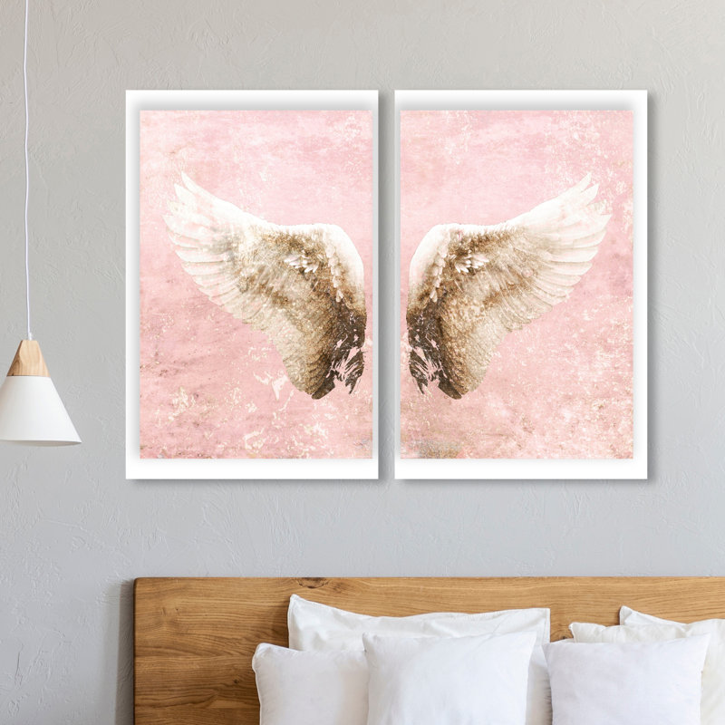 Lets Fly Away Blush Diptych Angel Wings - 2 pièces, impression sur toile, H 36 po x l 48 po x P 1,5 po