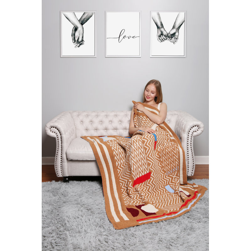 Jeté de luxe à motif géométrique , Chameau