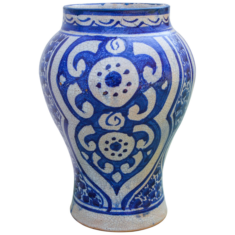 Vase de table intérieur / extérieur bleu / blanc antique 8,25 po