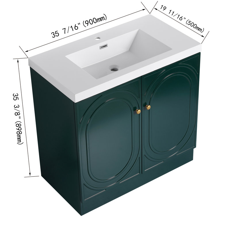 36" Freestanding Single Bathroom Vanity Set with Resin Top, Green