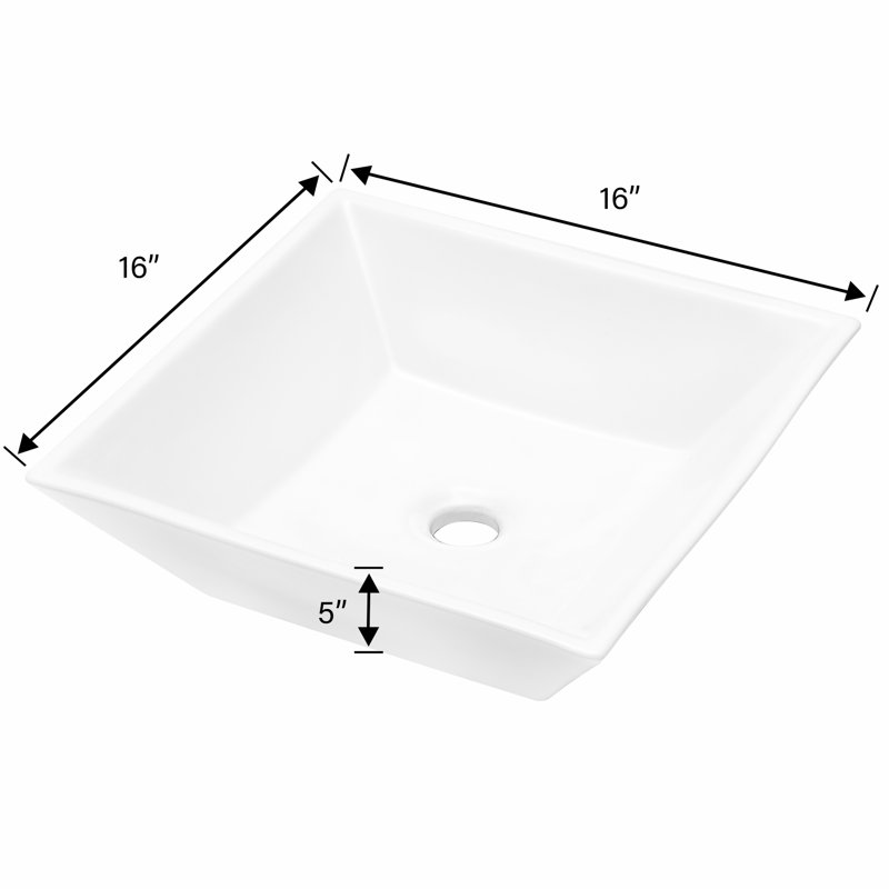16X16 Inch Ceramic Bathroom Vessel Sink - Stylish And Functional, To Stains Square Modern Look, Tarnish