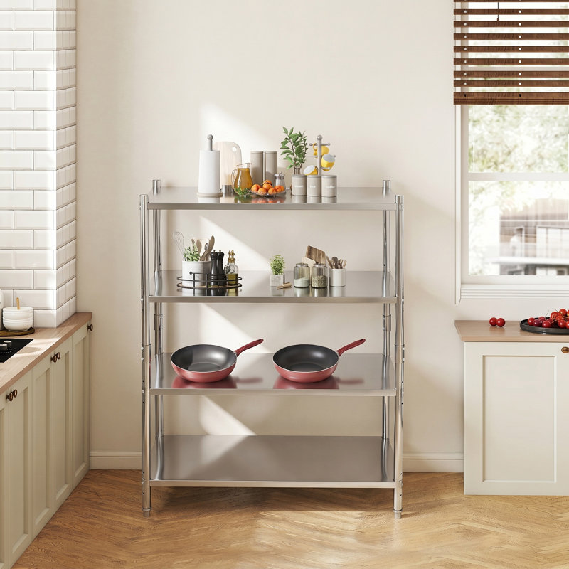 4 Tier Stainless Steel Adjustable Shelving, 59" H x 44.8" W x 17.5" D