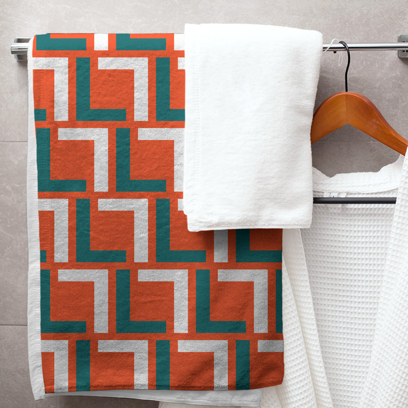 Serviette de bain, Orange / turquoise / blanc