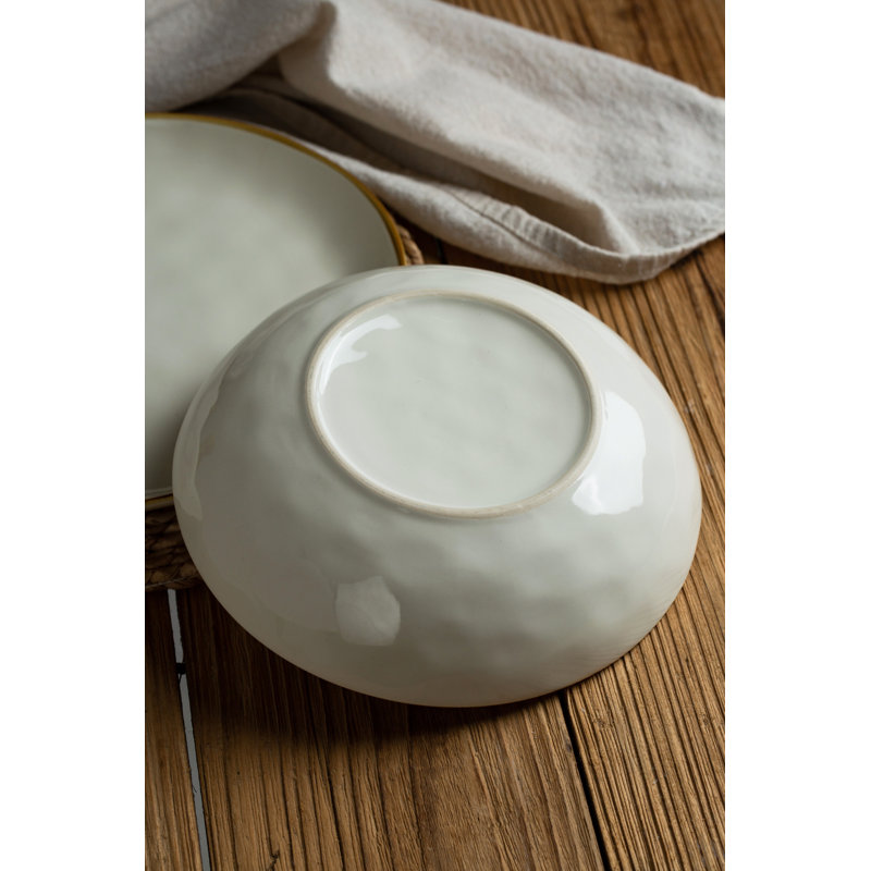 4-Piece Stoneware Pasta Bowl Set- Service For 4, Vanilla White