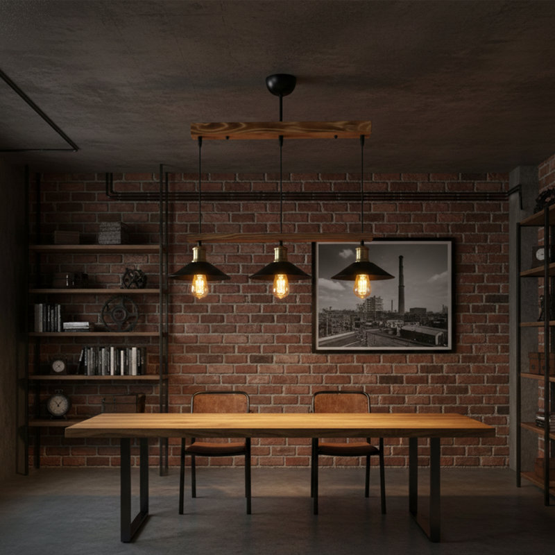 Luminaire suspendu linéaire en bois et métal Thatcher