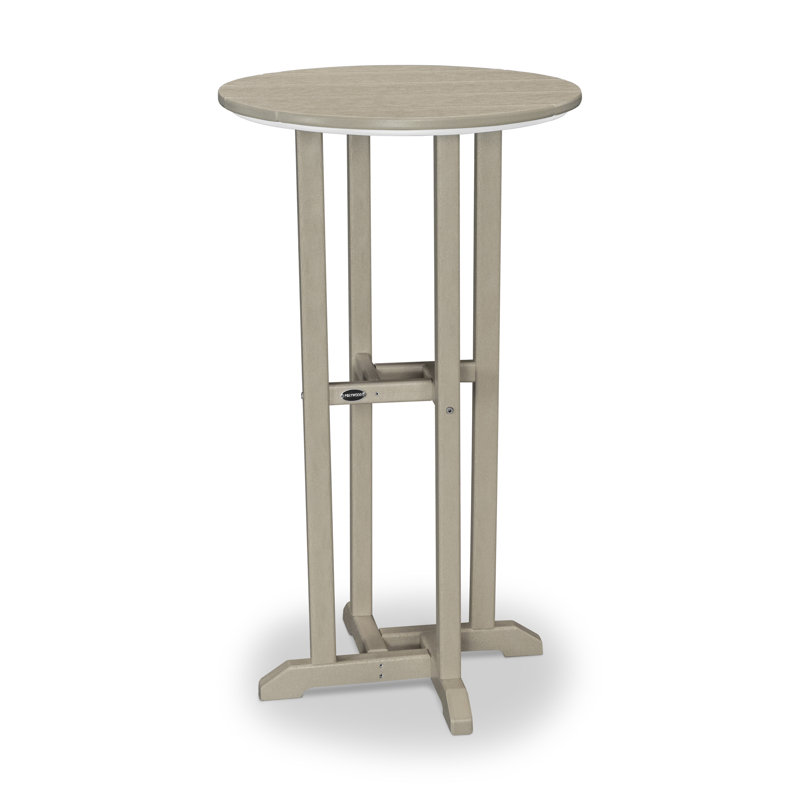 POLYWOOD 24" Round Farmhouse Bar Bistro Table, Sand, 42" H x 24" W x 24" L