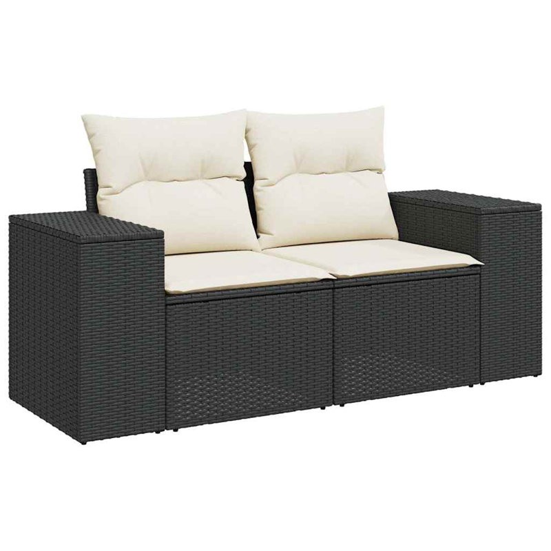 Vidaxl Garden Sofa Black And Cream Poly Rattan And Powder-Coated Steel