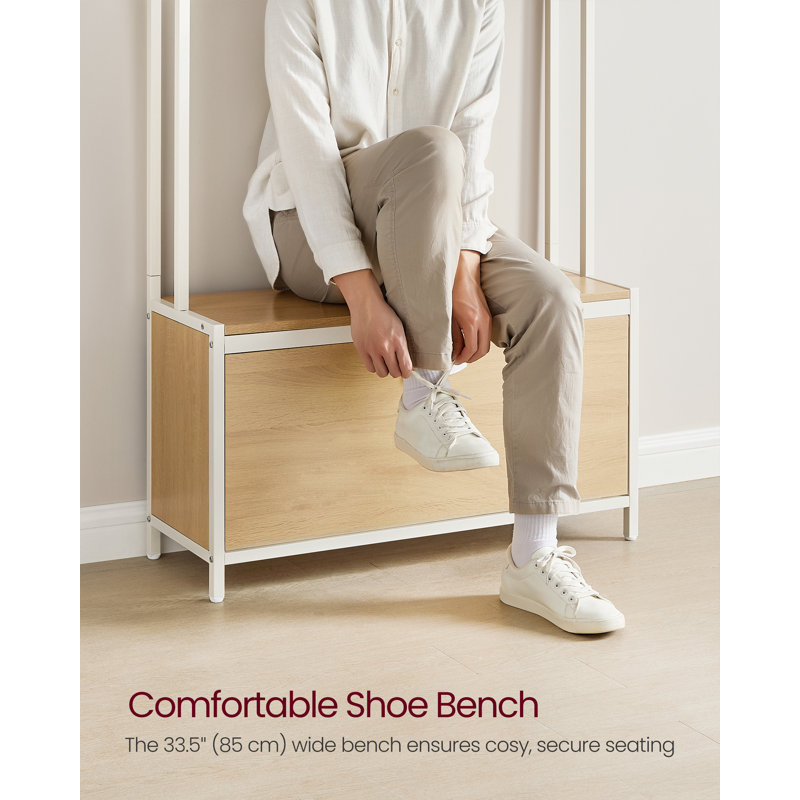 Hillhouse Hall Tree 33.4'' Wide with Bench and Shoe Storage, Brown/White