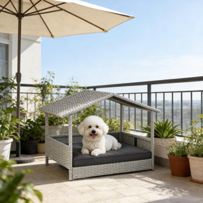 Pe Pet Bed, Canopy For Shade, Elevated Design, Removable Cushion Easy Cleaning Stylish Bed Indoor And Outdoor, Comfortable Cushion, - Slip Pads, 110 Lbs Weight Limit
